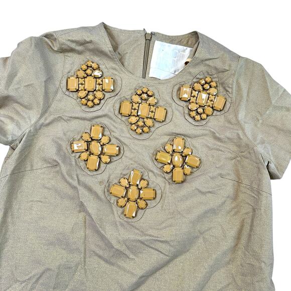 KARTA Shift Dress Gold Metallic Chunky Beads Short Medium Party Glam - Picture 2 of 5